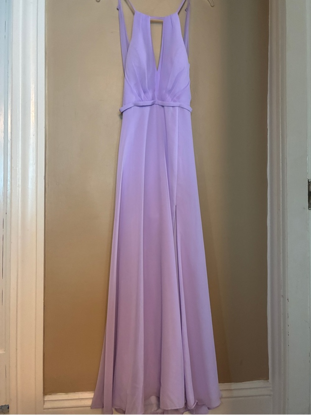 Elegant Lilac V-Neck Spaghetti Strap Evening Dress